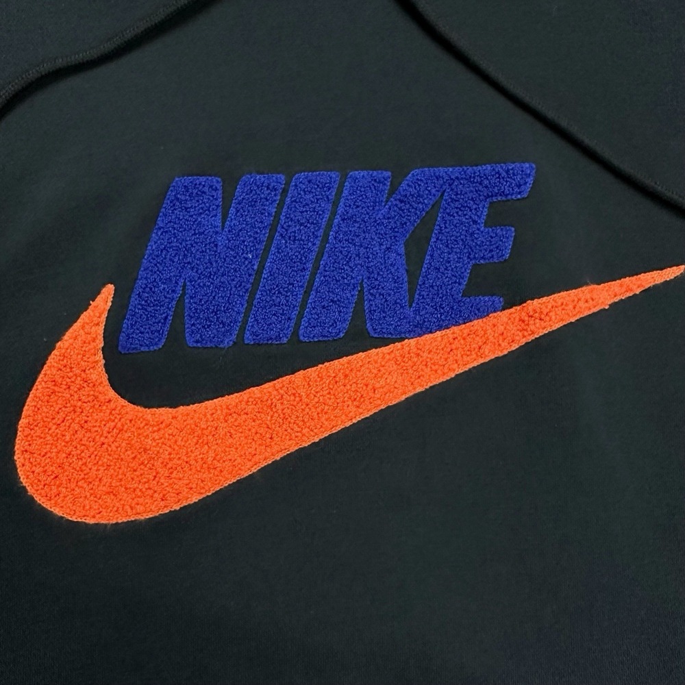 Nike Men's Club Fleece Pullover Hoodie Black Orange Size Medium Fuzzy Spell Out - Picture 6 of 16